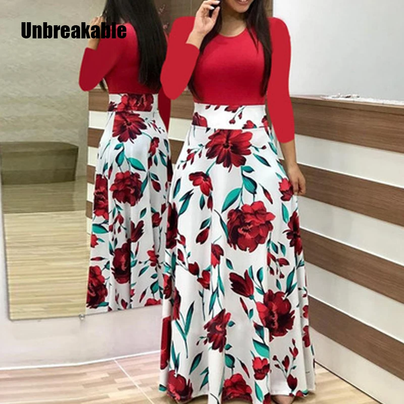 

Vintage Floral Print O-Neck Long Dress Women Summer 2020 New Long Sleeve Casual Elegant Lady Maxi Vestidos Plus Size S-5XL