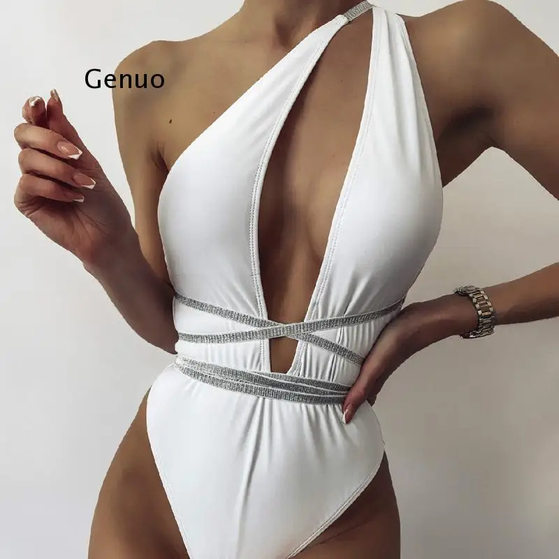 

2021 Сексуальная Асимметричная Женская одежда для плавания с запахом, Цельный купальник, женский купальный костюм, купальный костюм с глубок...