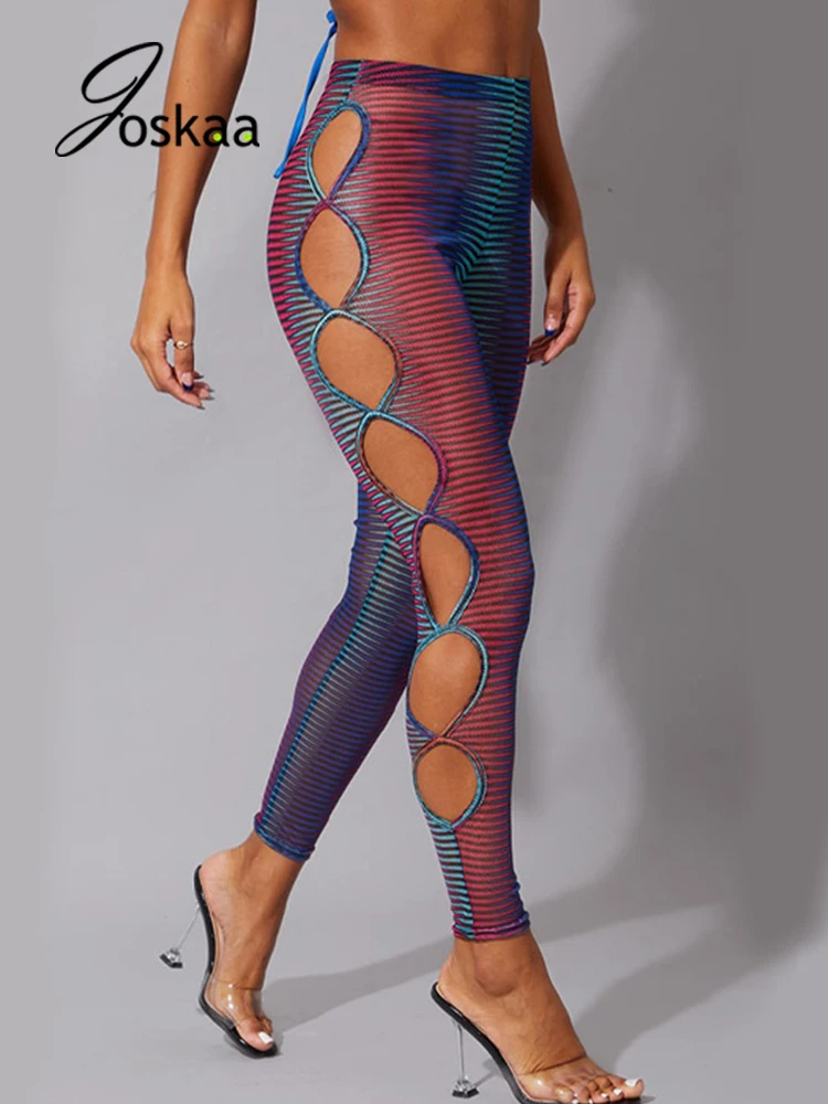 

Joskaa/Полосатые брюки-карандаш с вырезами, спортивные штаны, повседневные леггинсы, длинные брюки с эластичной резинкой на талии, женская оде...