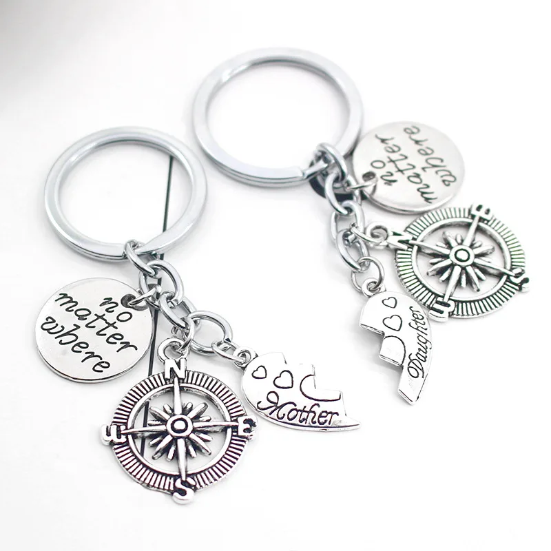 Кольца с пряжкой для ключей и компасом в стиле сердца независимо от того где мама