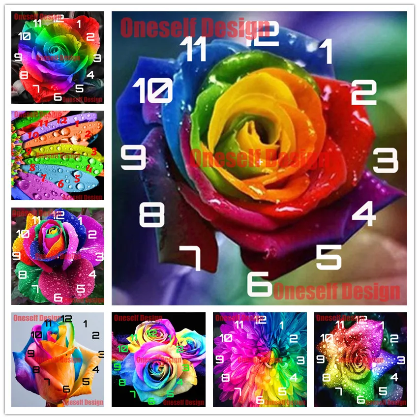 

new style diy diamond painting clock flower diamond embroidery clock flower rhinestone pictures decoration home diamond art kit