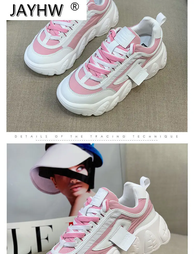

2021 New Comfortable Sneakers Women's Thick-soled Dad Shoes Thick-soled Round Toe Breathable Casual Shoes Women Vulcanized Shoes