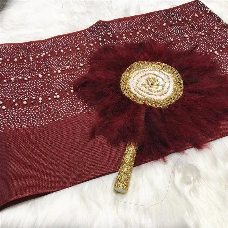 Дизайн Африканский ручной вентилятор перо с ASO OKE соответствующие для женщин Свадебная вечеринка использовать нигерийский Стиль вентилятор