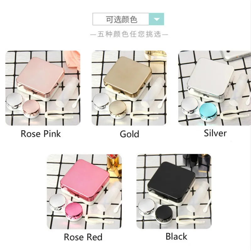 Square Reflective Cover Contact Lens Case with Mirror Color Lenses Container Cute Lovely Travel Kit Box Women | Аксессуары для