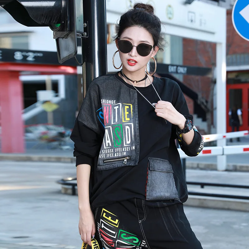 Max LuLu British Designer Spring Clothing Ladies Printed Vintage Tees Womens Denim Long Sleeve Tshirts Female Punk Style Tops | Женская