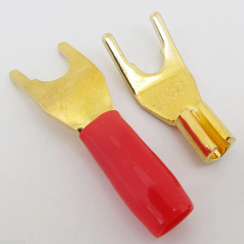 4Pcs Gold Plated Tuning Fork Banana Spade Plug Solderless Speaker Cable Power Terminals OCT998 | Обустройство дома