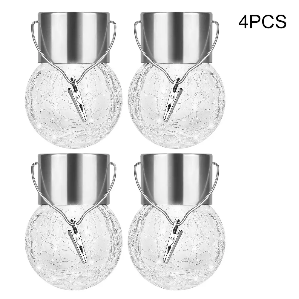 

4PCS Tree Hanging Globe Light Solar Crackle Glass Ball Lamp Decorative Lantern White Light For Garden Wedding Party Holiday