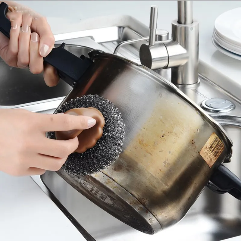 Японская кухонная щетка для чистки кастрюль из нержавеющей стали со стальными