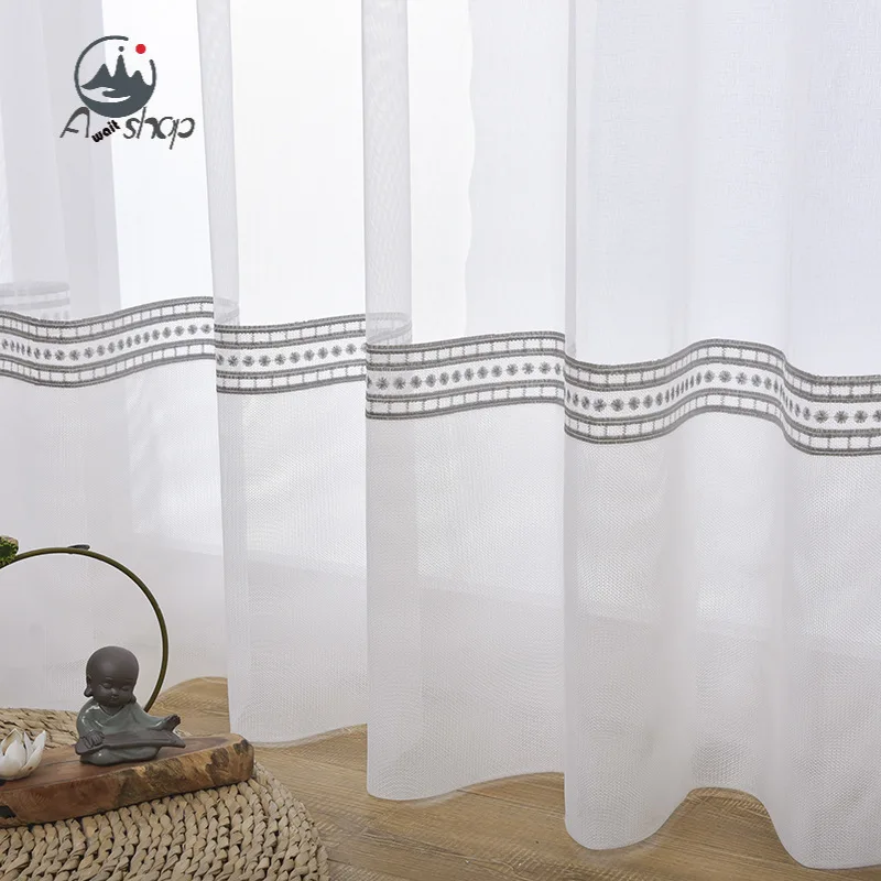 

AS New Modern Simple Translucent Folding Embroidery High-end Luxury Customization Window Curtains for Living Dining Room Bedroom