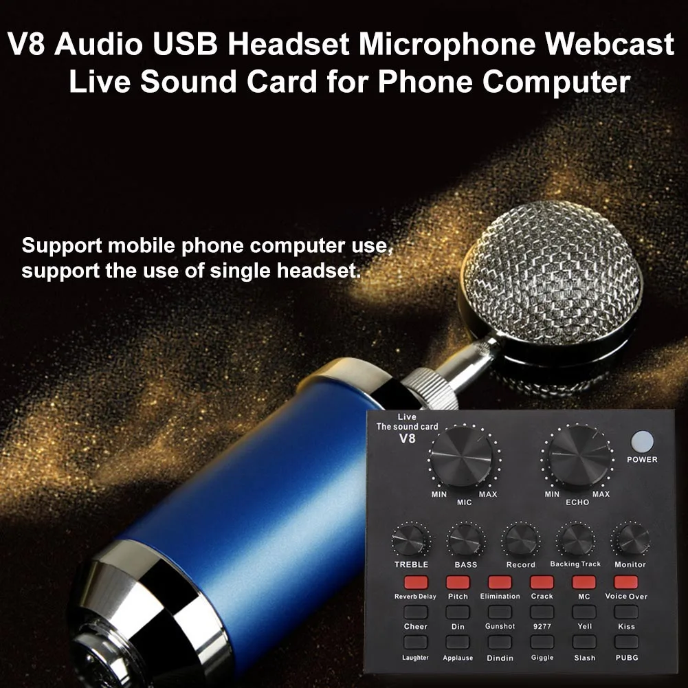 Внешняя звуковая карта V8 USB-гарнитура с микрофоном для вебкастинга прямого эфира