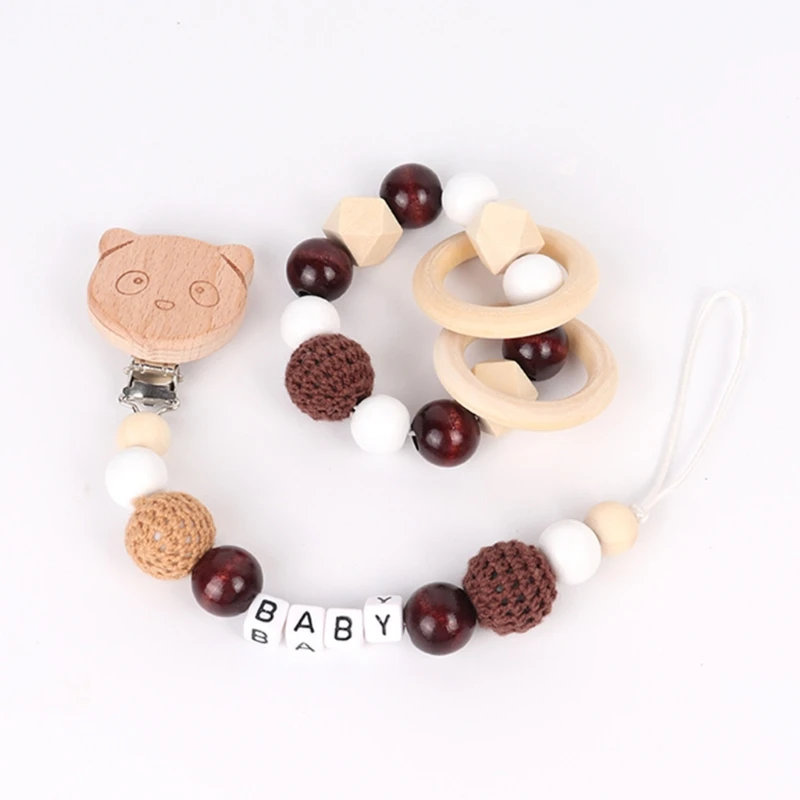 

3 Pcs/Set Baby Pram Pendant Rattle Pacifier Chain Clip Bracelet Infants Wooden Teether Nursing Chewing Toys Shower Gifts