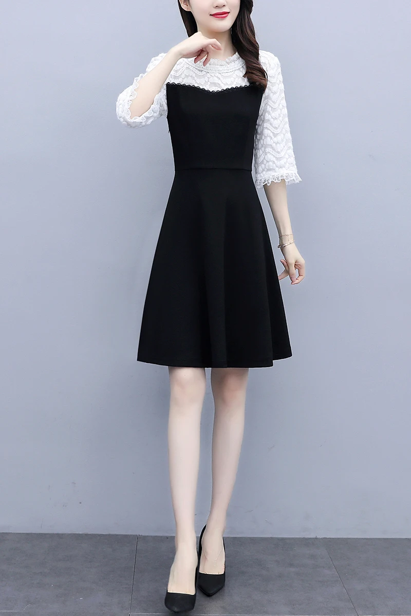

COIGARSAM 4XL Plus Size Patchwork Women dress New Summer Lace Short Sleeve Dresses 9388