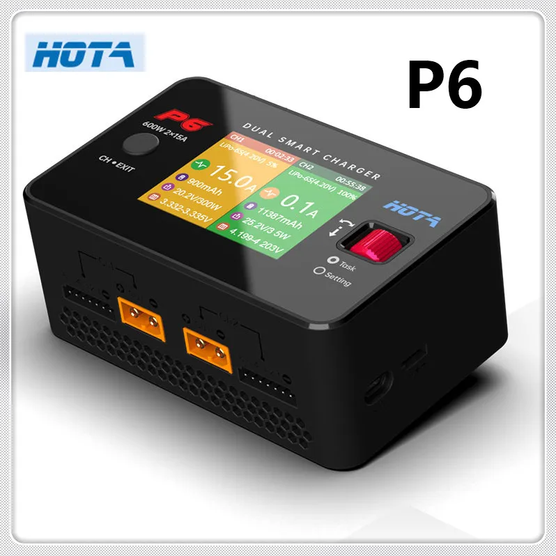 

HOTA P6 Dual Smart Charger AC240W DC600W 15A for Lipo LiIon NiMH Battery with Type-C iPhone Samsung Charging