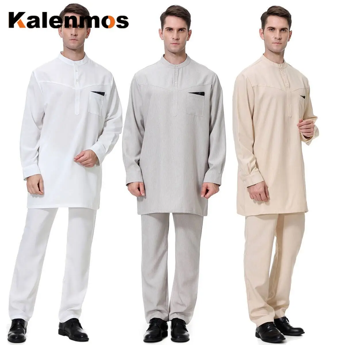 

Muslim Men Saudi Arabia Jubba KALENMOS Thobe 2Pecs Sets Djellaba Pakistan Kaftan Dubai Abaya Turkey Pants Islamic Ramadan Eid