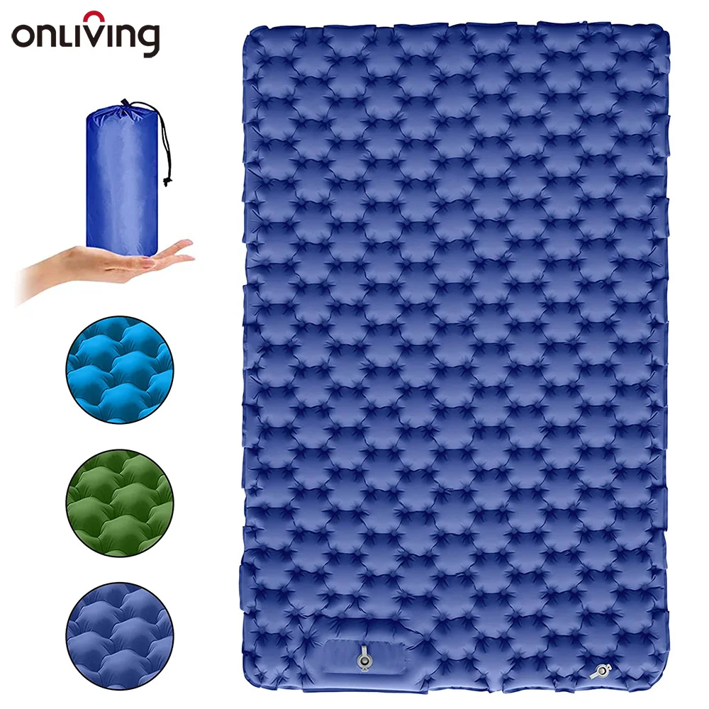 

ONLIVING Double Camping Sleeping Mat Self Inflatable Outdoor Extra Wide Sleeping Pad Nylon TUP Protable Air Mattress Bed Hiking