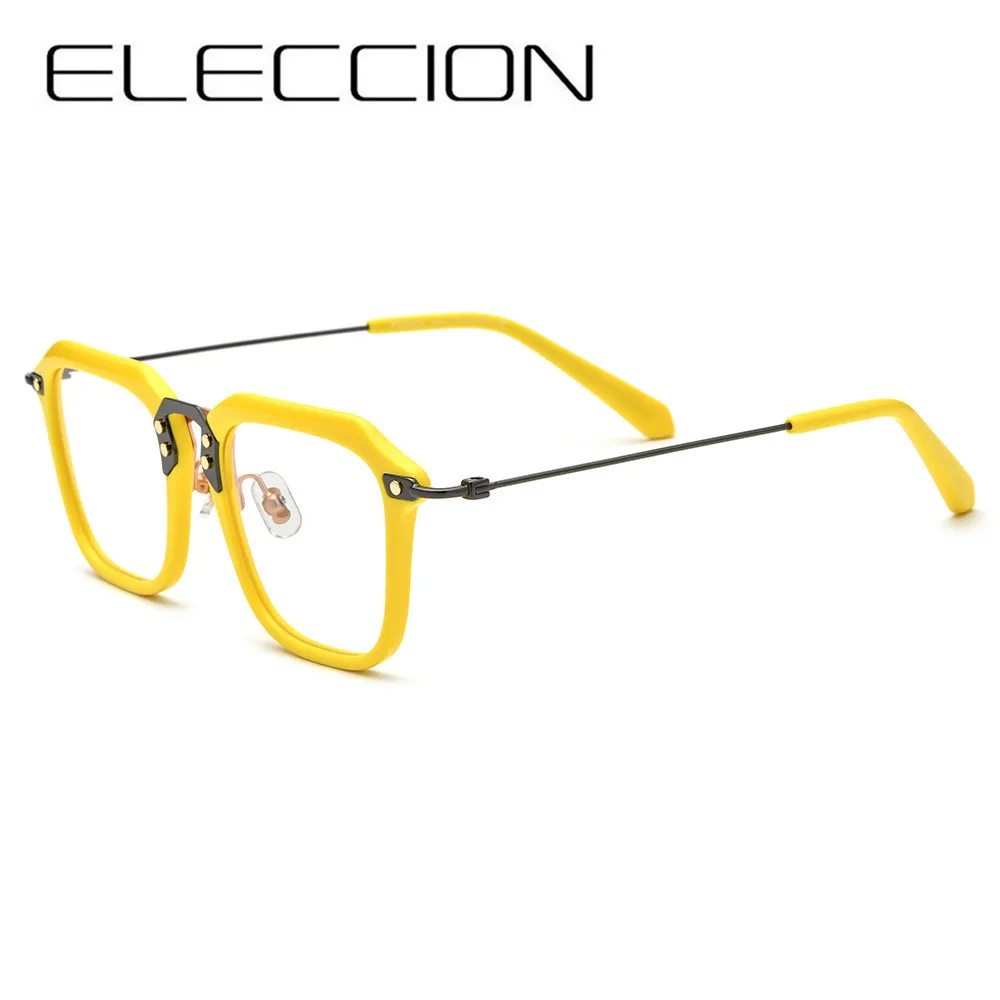 

ELECCION 2021 Vintage Square Myopia Glasses Prescription Eyeglasses Frame Optical Eyewear Acetate Rim Pure Titanium Temple