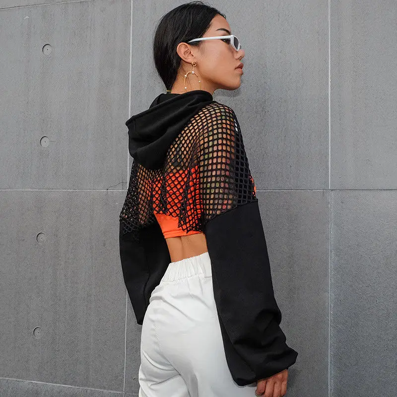 Женский сетчатый укороченный свитер с капюшоном вечерние Клубные свитеры