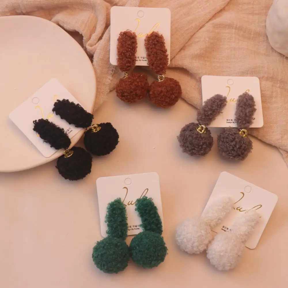 Модные зимние геометрические Висячие серьги милые меховые женские модные