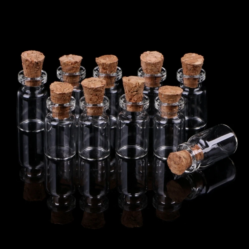 

10pcs Mini Glass Wish Bottle Vial with Cork Stopper Storage Pendant 0.5/1/2/20mL D7WE