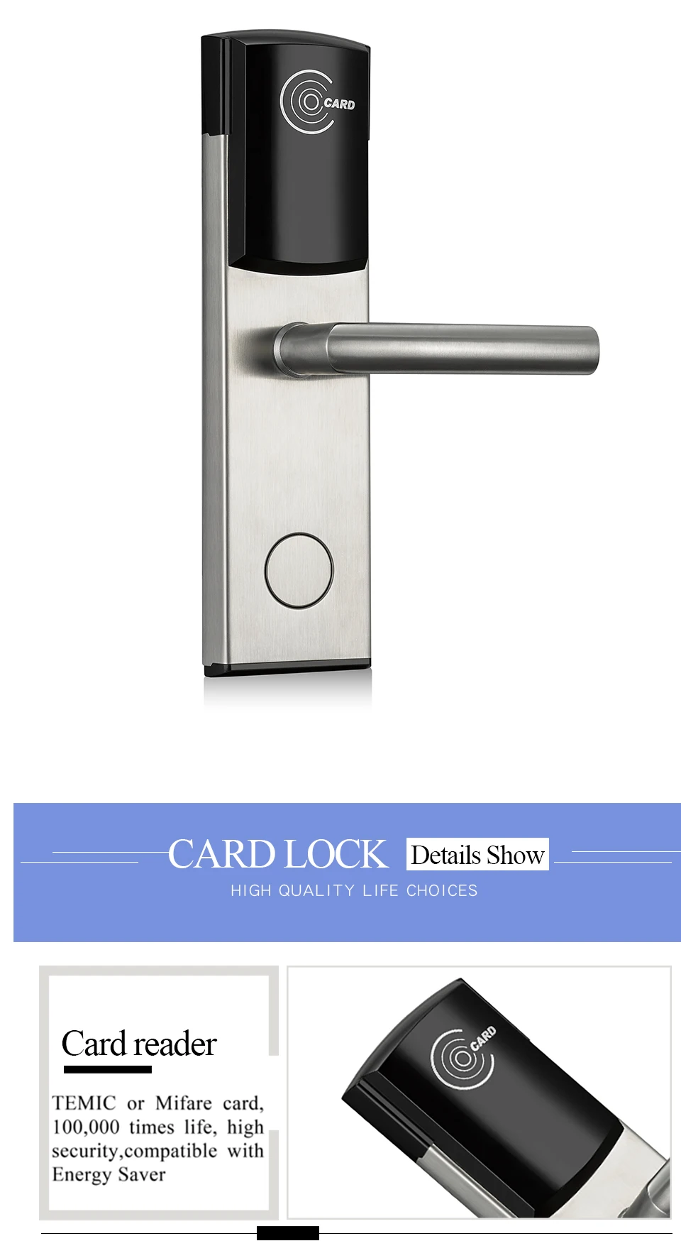 Smart RFID IC Card classic Design Digital Door Lock with Intelligent free software manage system for Upscale hotel