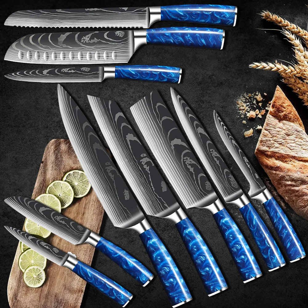 SANLEPUS 8&quot Kitchen Slicing Knife Chef Knives Laser Damascus Pattern Sharp Japanese Santoku Cleaver Utility | Дом и сад