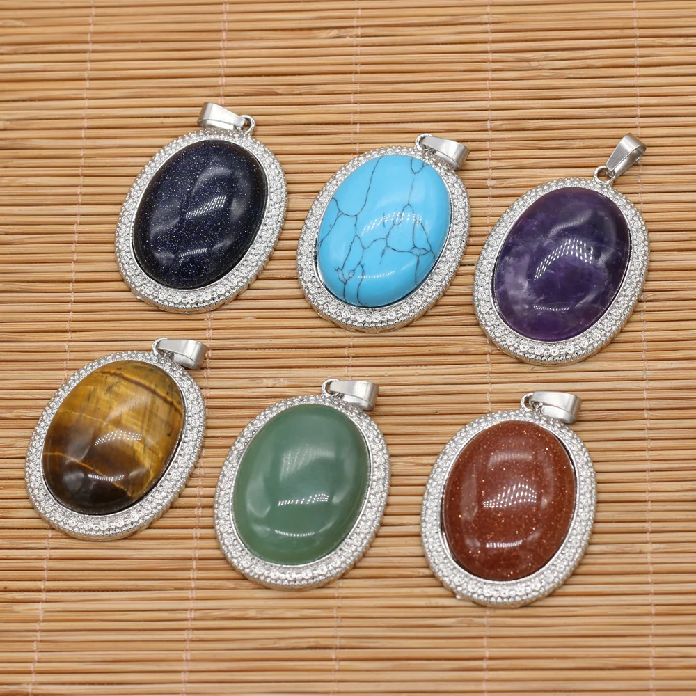 

New Fashion Natural Stone Pendant Alloy Oval Shape Exquisite High Quality Pendant Jewelry for Making DIY Necklace Accessories