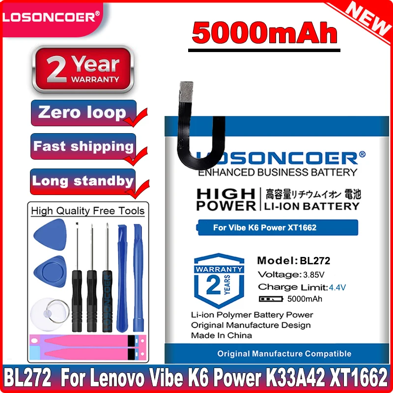 Аккумулятор LOSONCOER BL272 5000 мАч для смартфонов Lenovo Vibe K6 Power K33A42 XT1662|Аккумуляторы