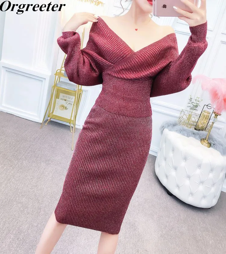 Сексуальные блестящие вечерние трикотажные Облегающие юбки костюмы для женщин