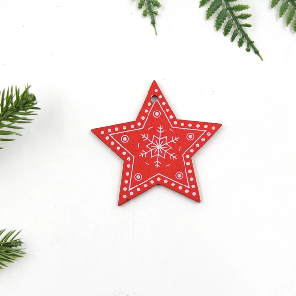 Red Star B 12 шт./лот DIY белые и красные рождественские печатные деревянные подвески, украшения для детей, рождественские подарки, украшения для елки - Цвет: Red Star B