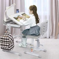 70CM Children Desk & Chair Set Multifunctional Ergonomic Desk with USB Desk Lamp for Student Adjustable Writing Study Desk