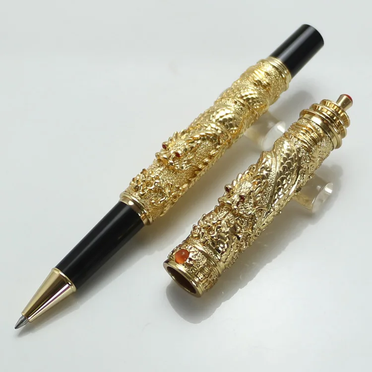 JINHAO благородная Золотая шариковая ручка с двумя драконами жемчугом драконом