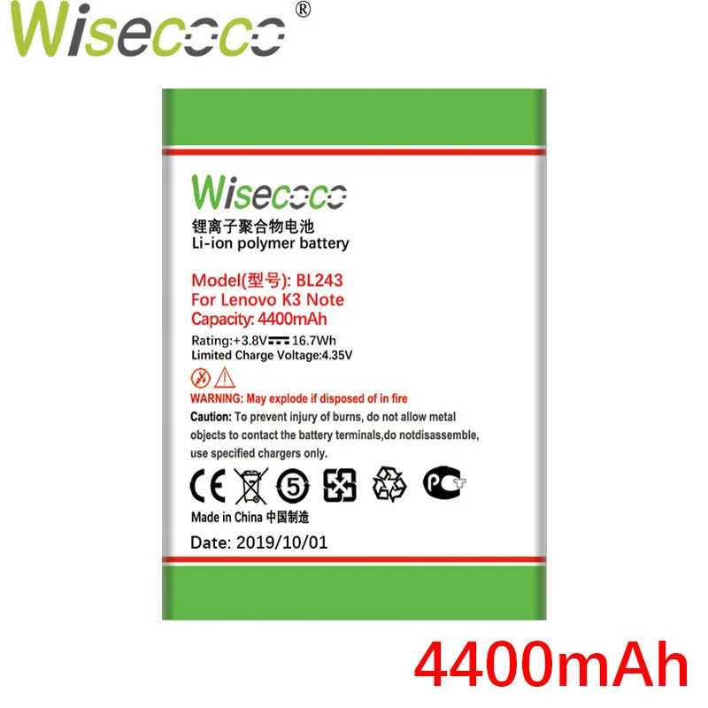 WISECOCO 4400 мАч BL243 батарея для lenovo K3 Note K50-T5 K50-T3S A7000 A5500 A5860 A5600 A7600 мобильный телефон+ номер отслеживания