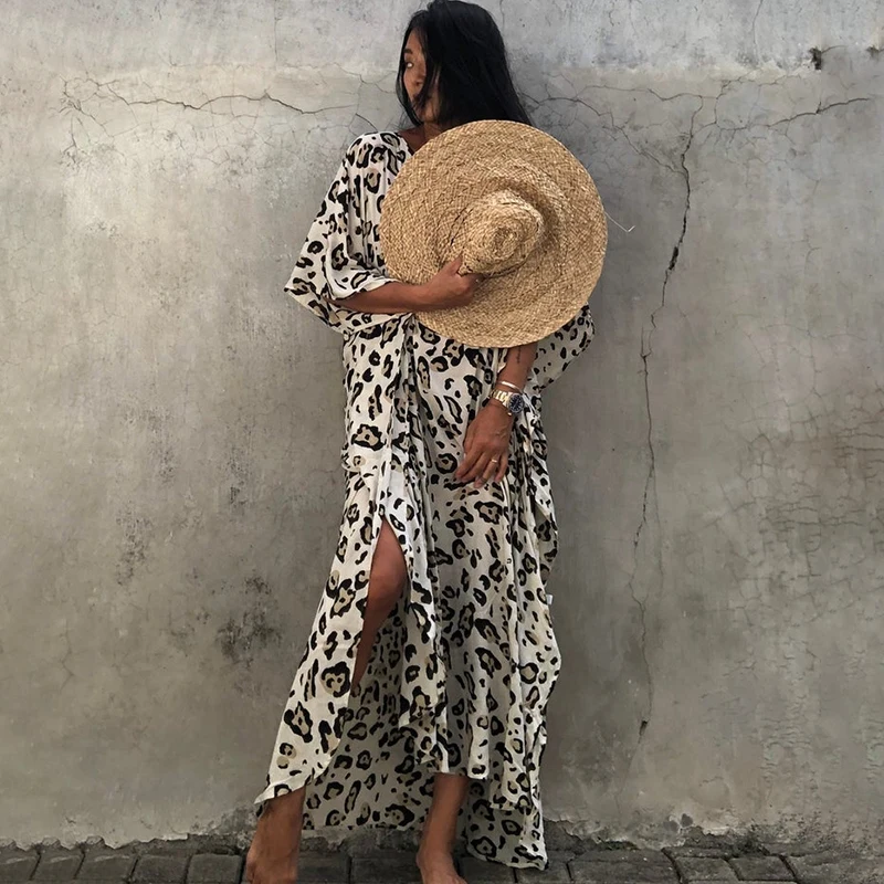 2021 пляжный кафтан бикини накидки богемный принт летнее платье миди Туника