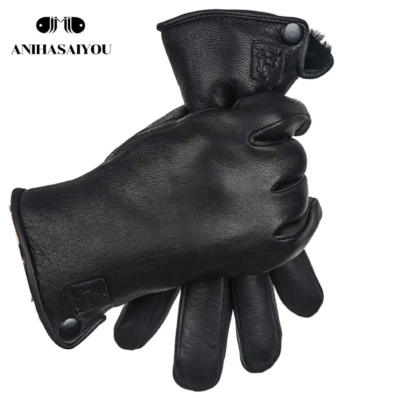 Простые мужские зимние перчатки с подкладкой из утолщенной натуральной шерсти