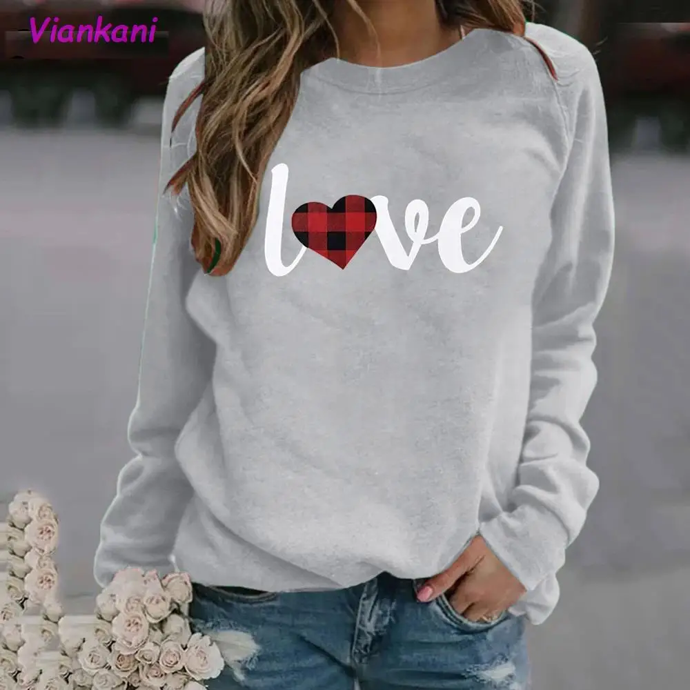 

Женская Повседневная футболка с длинным рукавом, свободная клетчатая футболка большого размера 3XL с принтом Love, весна-осень 2021