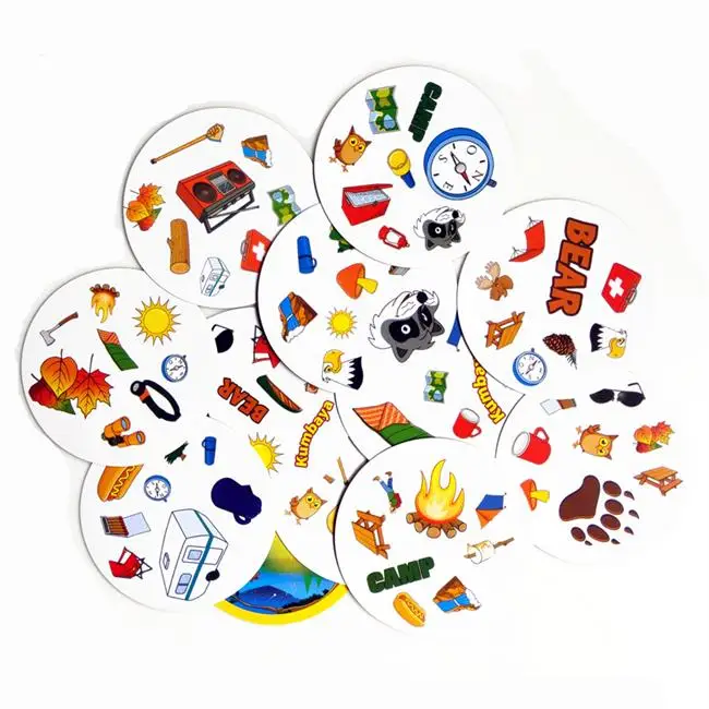Camping Metal Box Бумажная Dobble Find It карточная игра, значок, английская настольная игра для детей с металлической коробкой, классические карты, 55 карт/набор - Цвет: Camping Metal Box