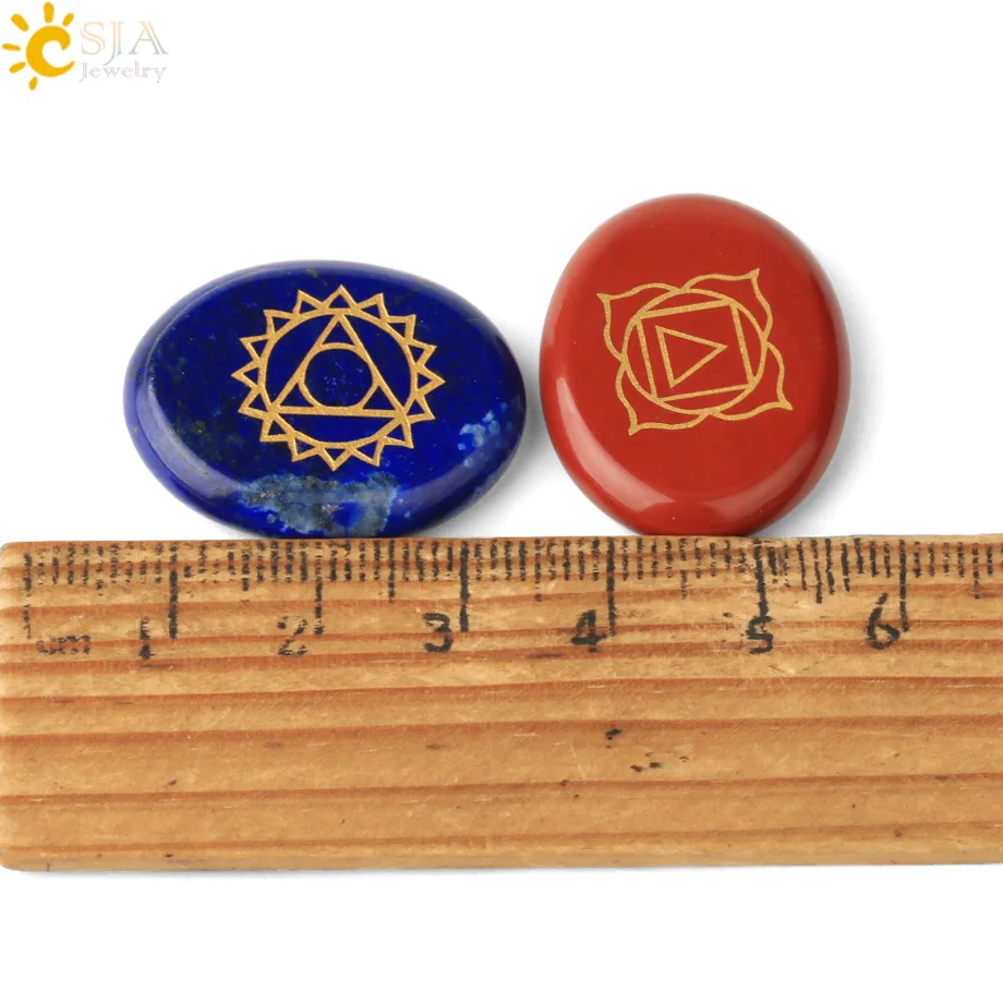 CSJA Исцеление 7 символ чакры гравировка набор 100% натуральные драгоценные камни