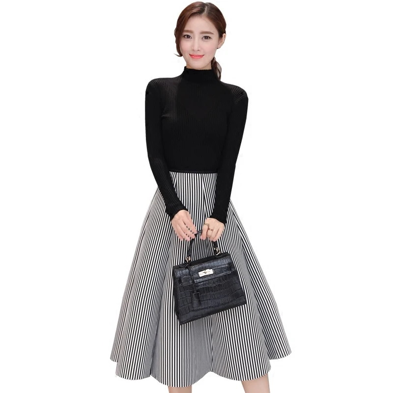 Женский трикотажный костюм зимний свитер топ и юбка комплект на весну с длинным