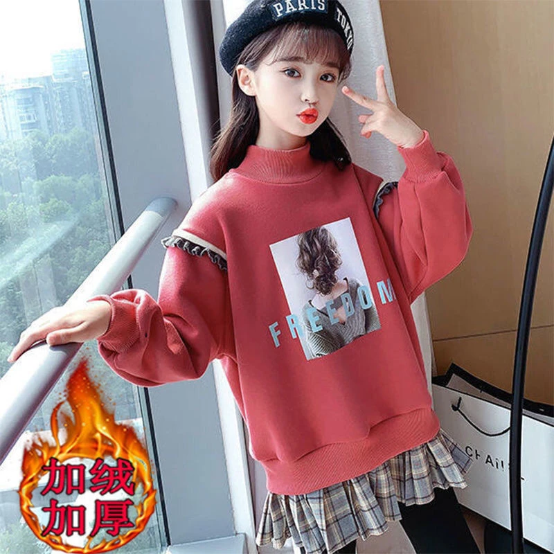 

Girls' Hoodies Sweatshirts Kids Underwear 2021 Printed Plus Velvet Thicken Winter Autumn Jacket Cotton Outdoor Children's Clothi