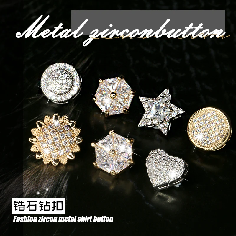 

Diamond Decorative Button Jewelry Vintage Zircon Button Flower Gold Metal Clothing Buttons Sewing Tiny Apparel Snap Accessories
