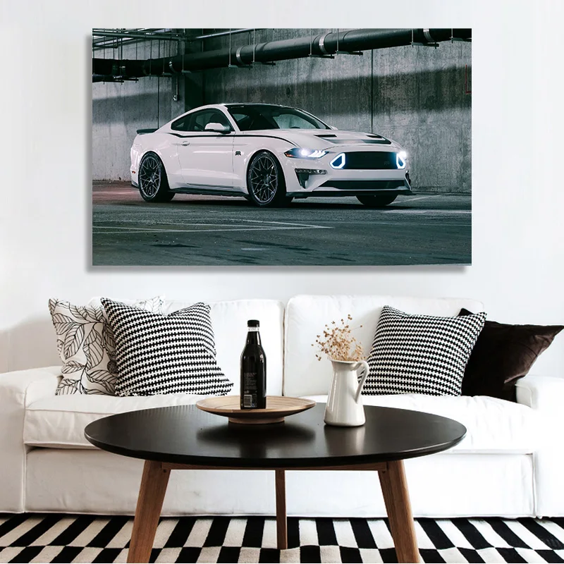 

White Ford Mustang Orange Muscle Car Wall Art Canvas Home Decor Painting HD Print Modern Posters Cuadros Modular Pictures Living