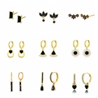 Серебряная застежка для ушей 925 пробы, блестящая черная модель, женский подарок для помолвки вечерние очаровательные ювелирные украшения, серьги