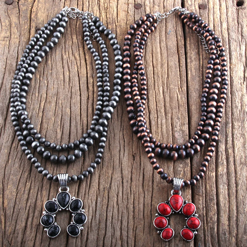 

RH Fashion Boho Jewelry 3 Layer Gray Drawing CCB Black Stone Moon Pendant Necklaces Women Bohemia Necklace Gift Dropship