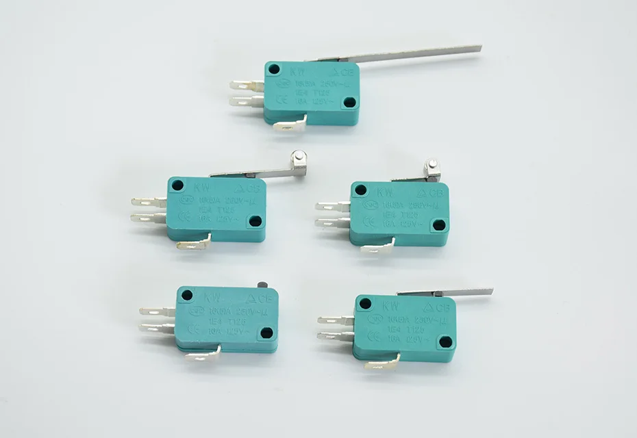 2 шт микро концевые переключатели 16A 250V 125V NO+ NC+ COM 3 контакта SPDT микро переключатель 28 мм 52 мм дуговой роликовый рычаг сенсорный переключатель зеленый