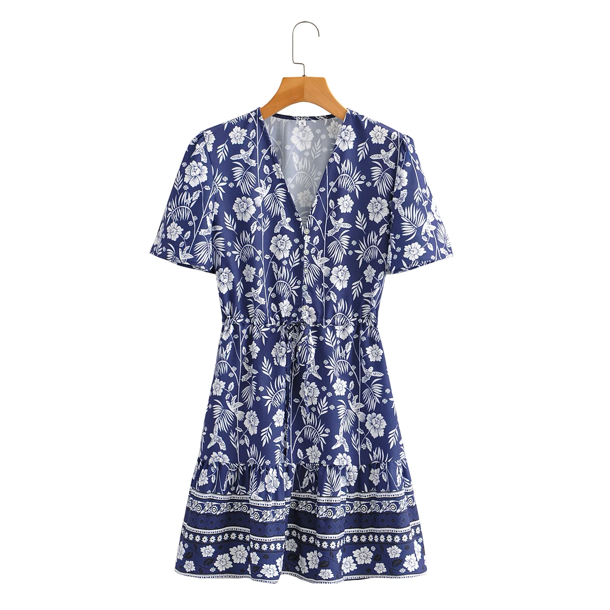 

Women Bohemian Vintage Floral Za Dress Short Sleeve V Neck Sashes Mini Dresses Female Elegant Mujer Vestidos
