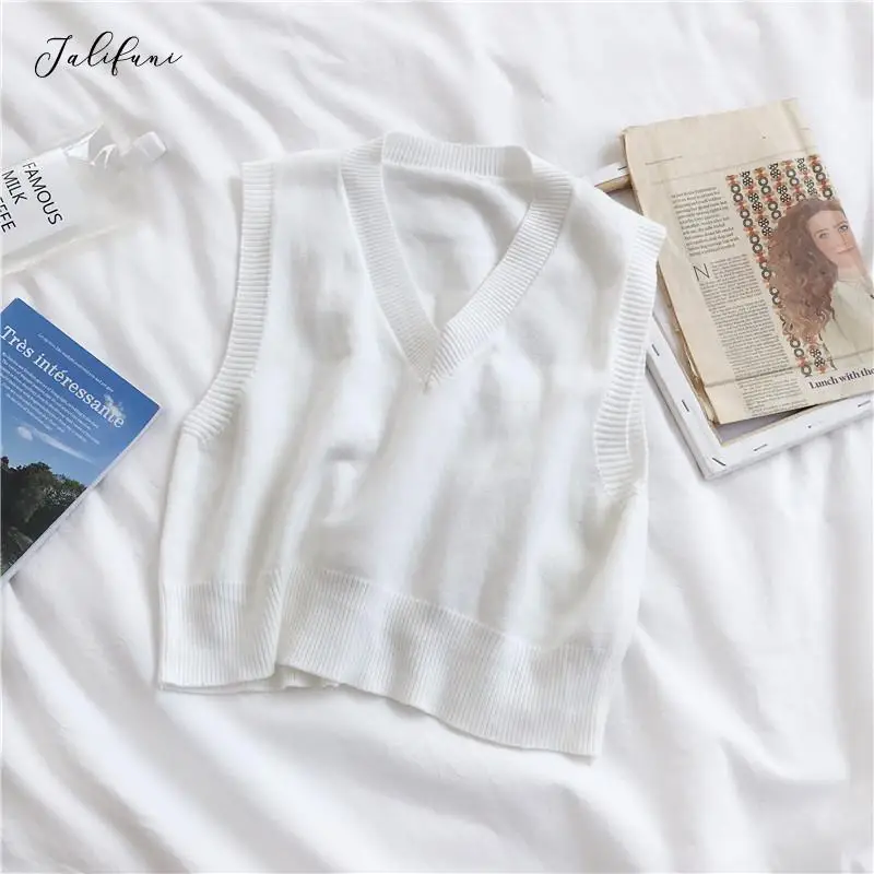 

Women Knitted Vest Sweater 2021 Korean Elegant V-neck Sleeveless Pullover Loose Casual Knitting Fashion Autumn Outerwear Vest