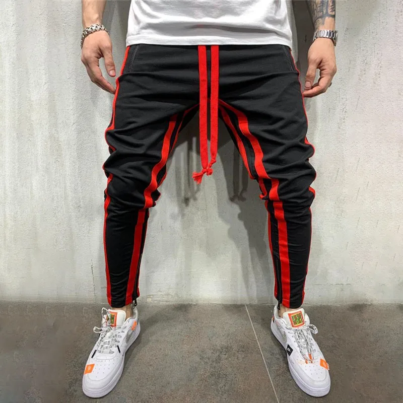 Модные Повседневные полосатые мужские 2019 тонкие спортивные штаны для бега
