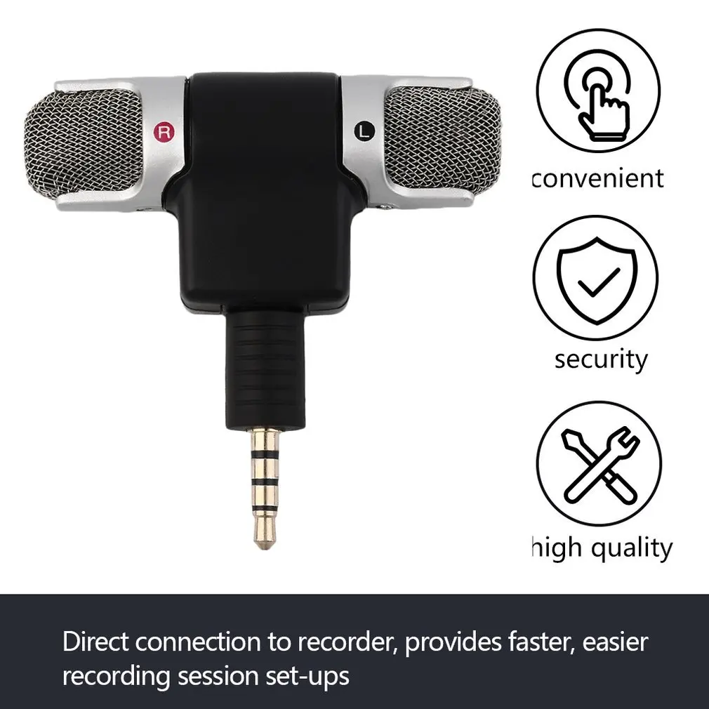 

High Performance 3.5mm Jack Portable Mini Mic Digital Stereo Microphone for Recorder Mobile Phone Sing Song Karaoke