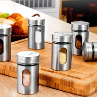 new spice jar stainless steel glass pepper shaker bottle seasoning condiment seal storage bottles cooking kitchen tools 82x50mm