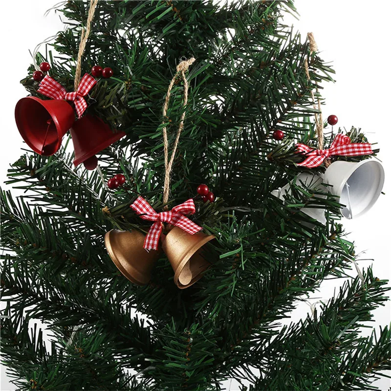 

Christmas Bell Iron with Hanging Rope Jingle Plaid Bow Home Pendant Decoration